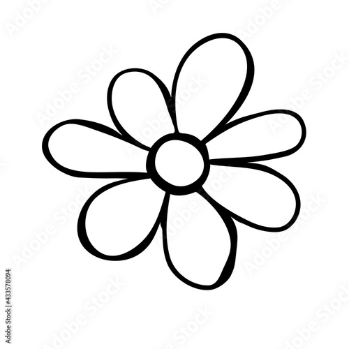 Flower icon. Hand drawn simple black outline vector illustration clip art in doodle style, isolated on white background