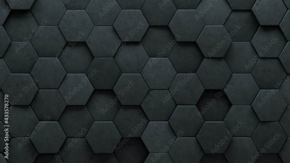 Semigloss Tiles arranged to create a Concrete wall. 3D, Hexagonal Background formed from Futuristic blocks. 3D Render Semigloss Tiles arranged to create a Concrete wall. 3D, Hexagonal Background formed from Futuristic blocks. 3D Render
