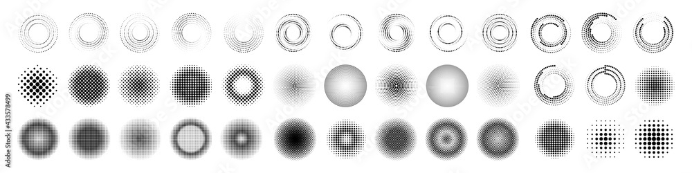 halftone dot circle frame vector. round dotted pattern geometric background - obrazy, fototapety, plakaty 