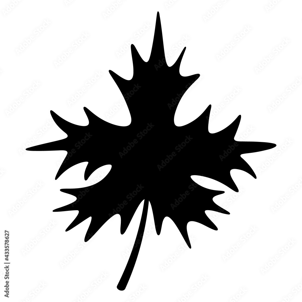 Maple Leaf. Silhouette. Part of the tree with veins. Vector illustration. Outline on an isolated white background. Sketch. The leaf shape is crown-shaped. Emblem of Canada. Idea for web design, tattoo Maple Leaf. Silhouette. Part of the tree with veins. Vector illustration. Outline on an isolated white background. Sketch. The leaf shape is crown-shaped. Emblem of Canada. Idea for web design, tattoo