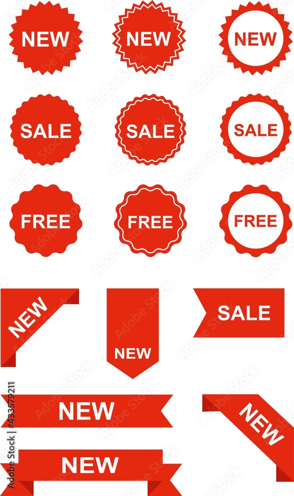 Set of new labels in red isolated on white background. Vector illustration Set of new labels in red isolated on white background. Vector illustration