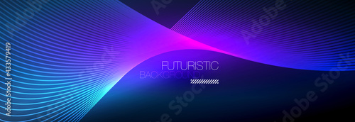 Abstract neon glowing light in the dark with waves. Shiny magic energy and motion concept, vector abstract wallpaper background