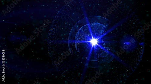 Wallpaper Mural Digital planet of Earth. Rotating globe with shining continents. 3D animation with digital Earth and particles. Abstract global business concept. Torontodigital.ca