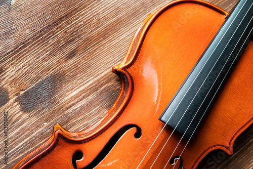 The violin on a wooden table