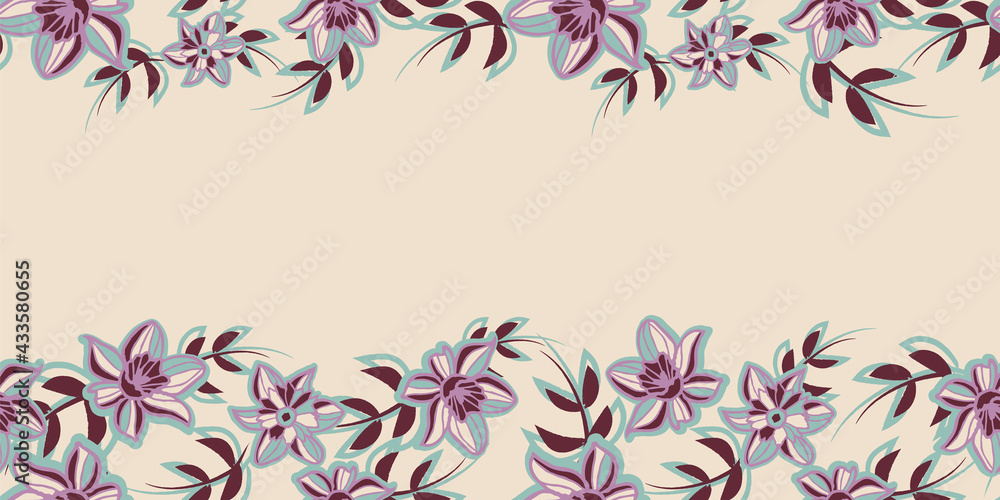 Vector violet brown green floral seamless pattern 