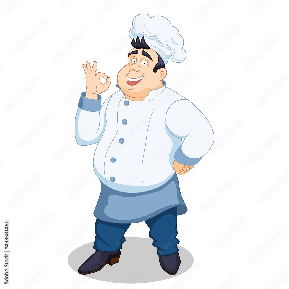 Cheerful chef. Illustration of a funny pastry chef. Character for logo or design.
