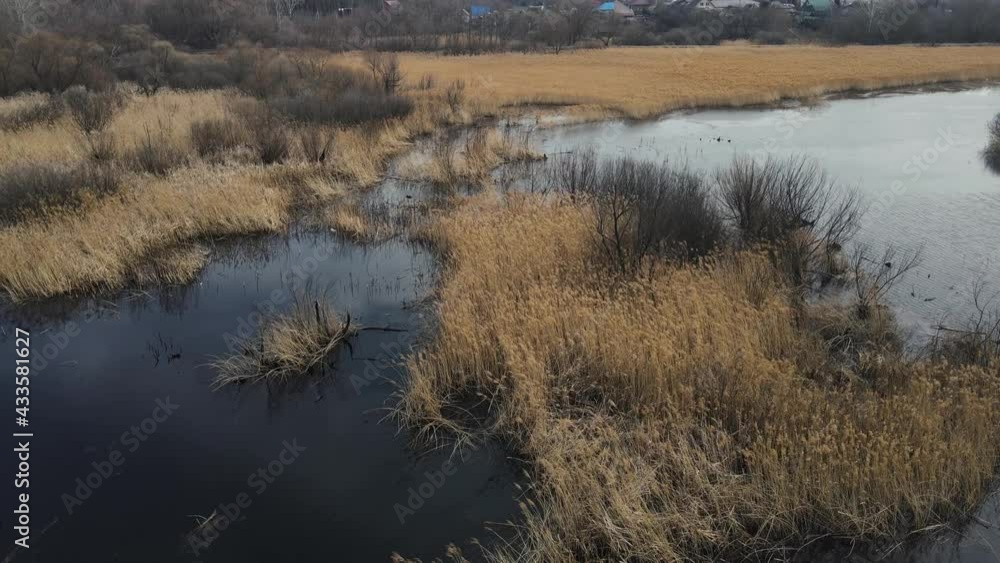 drone shooting of swampy terrain in spring. drone shooting of swampy terrain in spring.