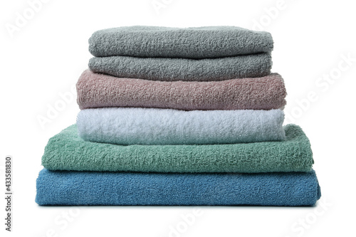 Stack of towels isolated on white background