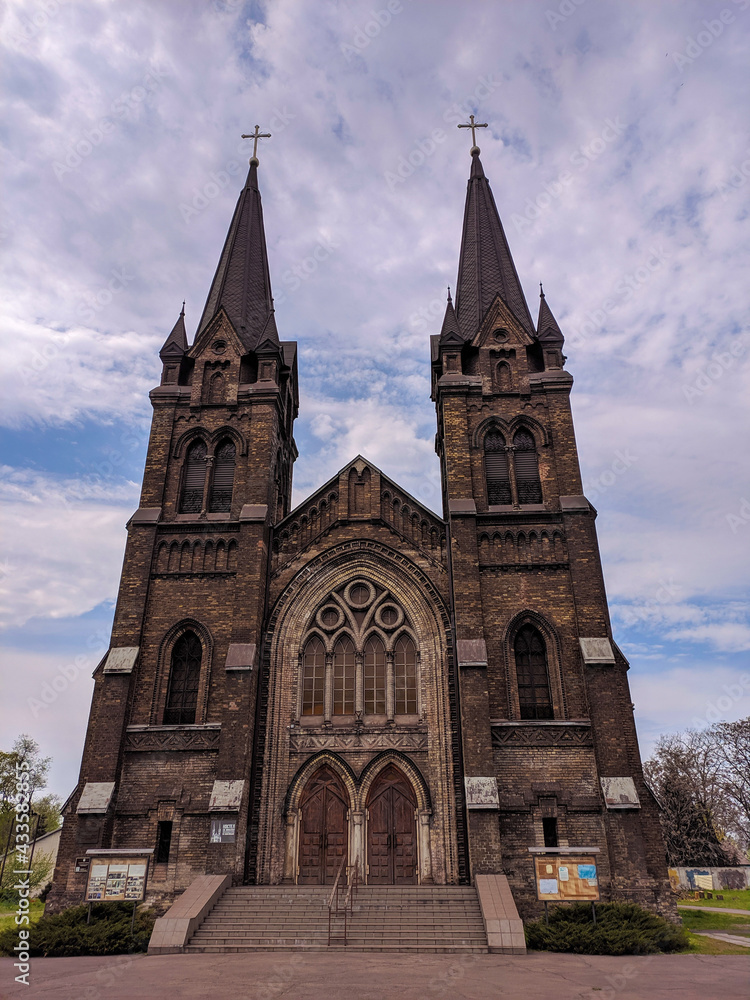 Fototapeta premium Kamenskoe, Ukraine - 03 May 2021: Catholic Church, Church of St. Nicholas