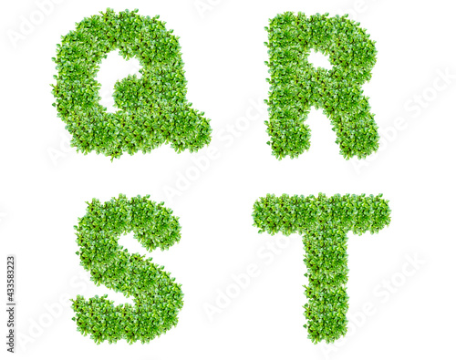 The letters Q, R, S, T are made of lawn grass