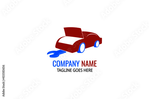 Car repair logo with shape car and wrench illustration 