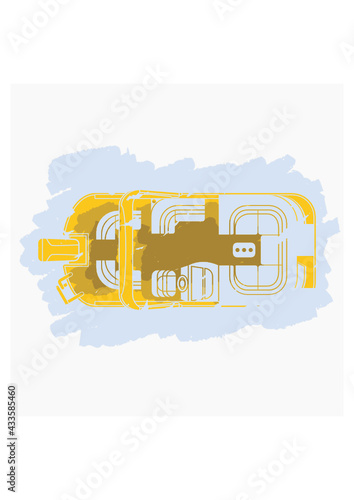 Editable Isolated Flat Brush Strokes Style Aerial Top View Pontoon Boat Vector Illustration for Artwork Element of Transportation or Recreation Related Design