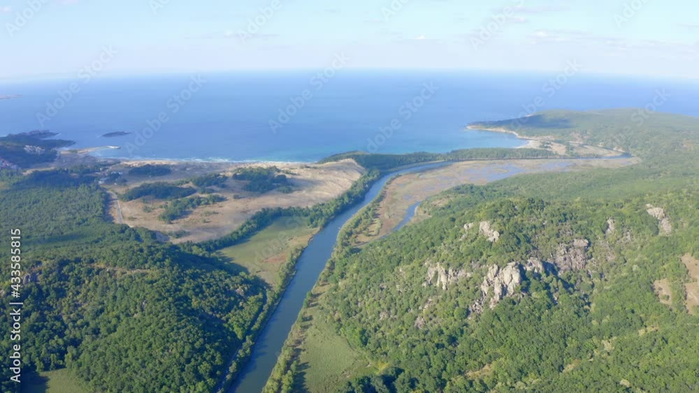 Aerial view of the Black sea and the mouth of the Ropotamo River, Primorsko, Bulgaria Aerial view of the Black sea and the mouth of the Ropotamo River, Primorsko, Bulgaria