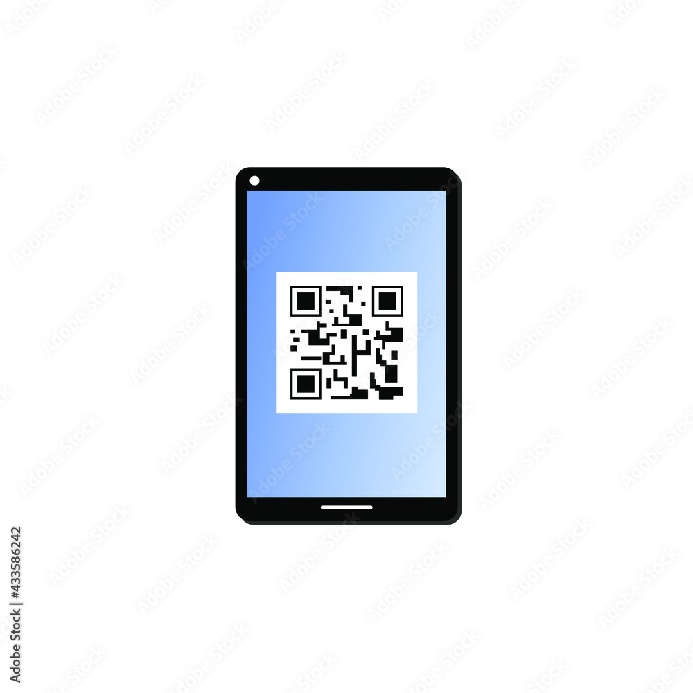 vector QR code inside smartphone blue screen vector QR code inside smartphone blue screen