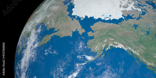 Bering Strait, between america and asia, on the planet earth from outer space photo