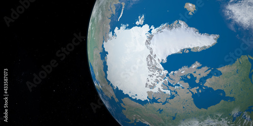 Foto North Pole and Glacial Artic Ocean in planet Earth, aerial view from outer space