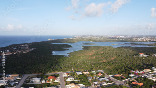 Aerial shot of Jan Thiel beach in Curacao photo