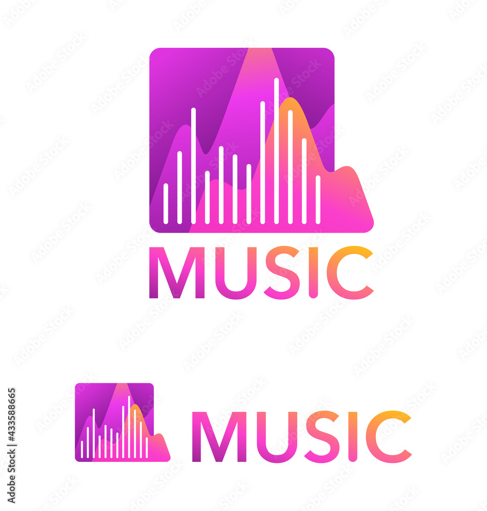 Music logo - bright purple emblem with soundwave Music logo - bright purple emblem with soundwave