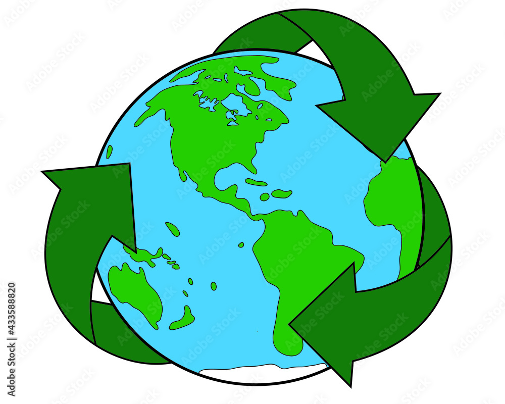 Circle Recycle Arrow Icon With Earth Globe Eco Friendly Symbol Vector Circle Recycle Arrow Icon With Earth Globe Eco Friendly Symbol Vector