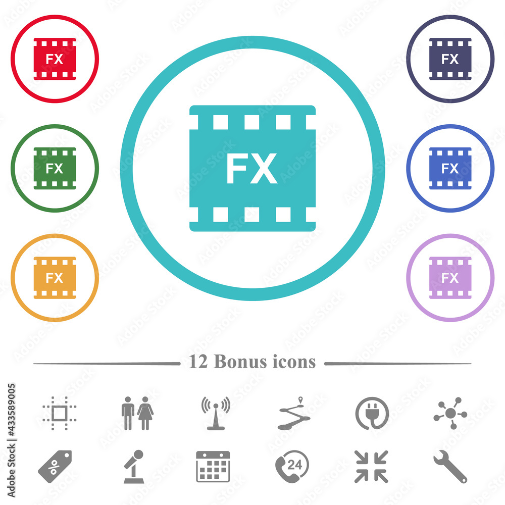 Movie effects flat color icons in circle shape outlines Movie effects flat color icons in circle shape outlines