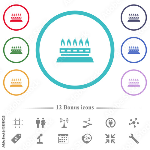 Kitchen gas stove flat color icons in circle shape outlines