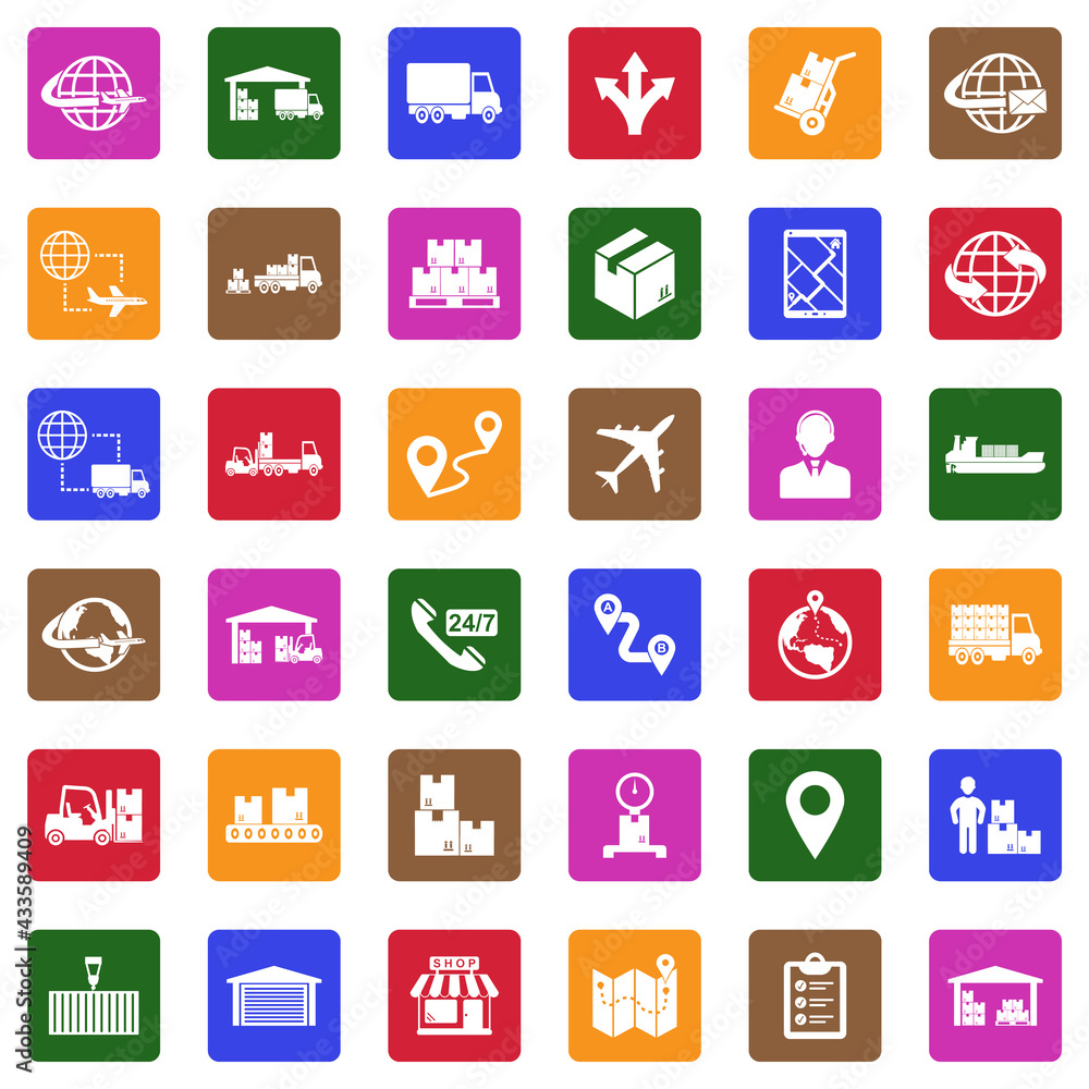 Supply Chain Icons. White Flat Design In Square. Vector Illustration. Supply Chain Icons. White Flat Design In Square. Vector Illustration.