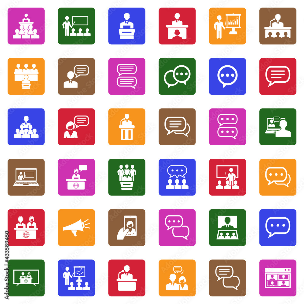 Speech Icons. White Flat Design In Square. Vector Illustration. Speech Icons. White Flat Design In Square. Vector Illustration.