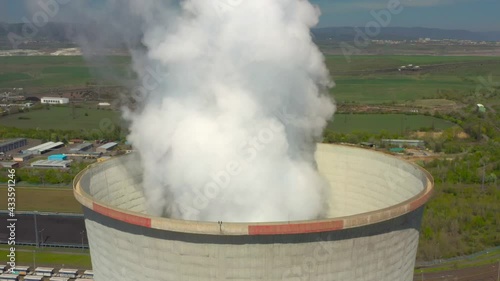 Emissions from cooling tower of coal power plant Tusimice. Big source of air pollution in Czech Republic, European Union.