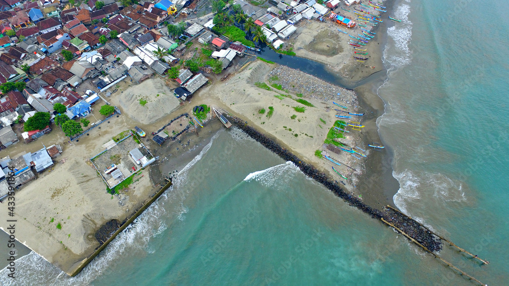 Aerial view of Beach and Port in Kota Agung, Tanggamus, Lampung, Indonesia