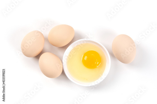  Raw native chicken eggs on white background