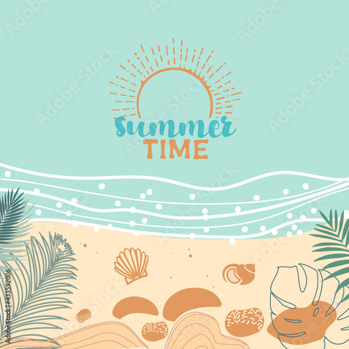 Seashore with sea waves, summertime