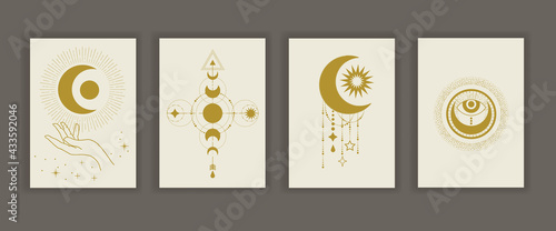 A set of esoteric illustrations with the image of the moon
