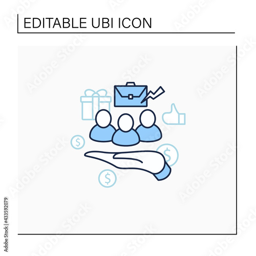 Supporting workers line icon. Supporting unpaid care workers. Caring about employees. Universal basic income concept. Isolated vector illustration.Editable stroke