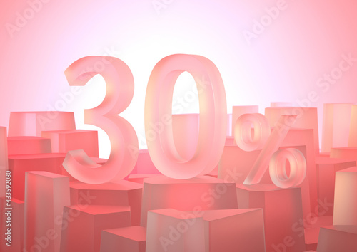Beautiful 30 ( % ) percent number scene for promotion, the number stands on many blurred transparency boxes step.