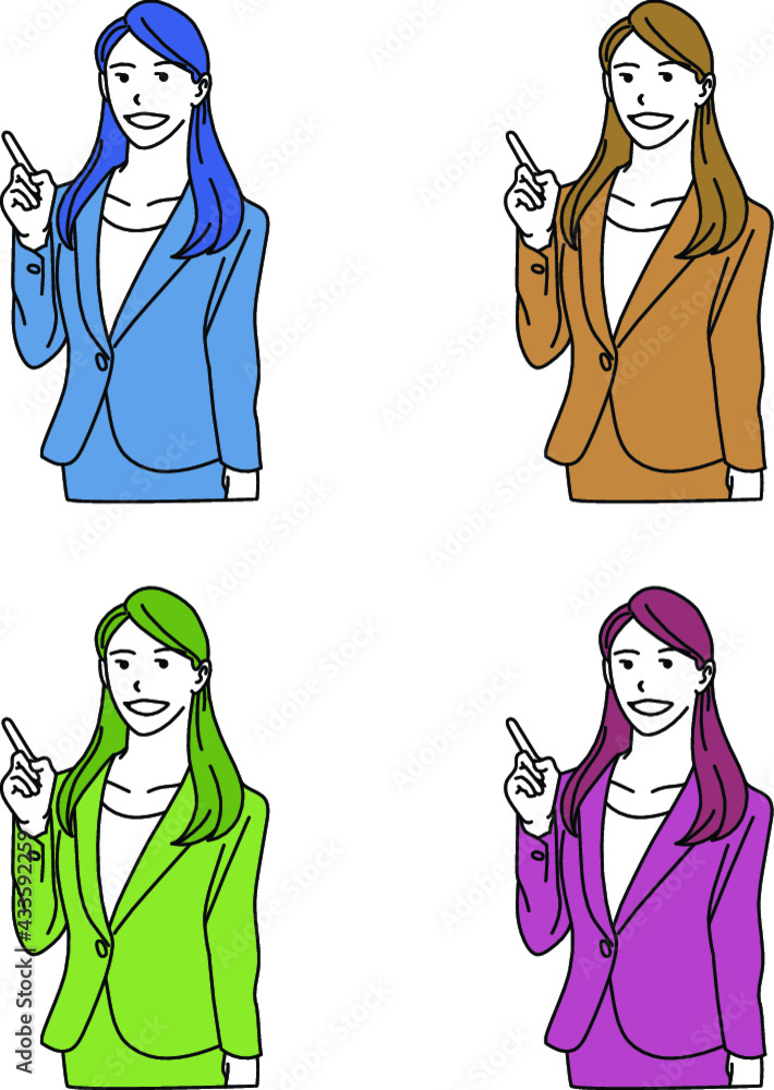 会社員女性ol 上半身 色違いセット 水色 茶色 緑色 赤色 Vektornyj Obekt Stock Adobe Stock