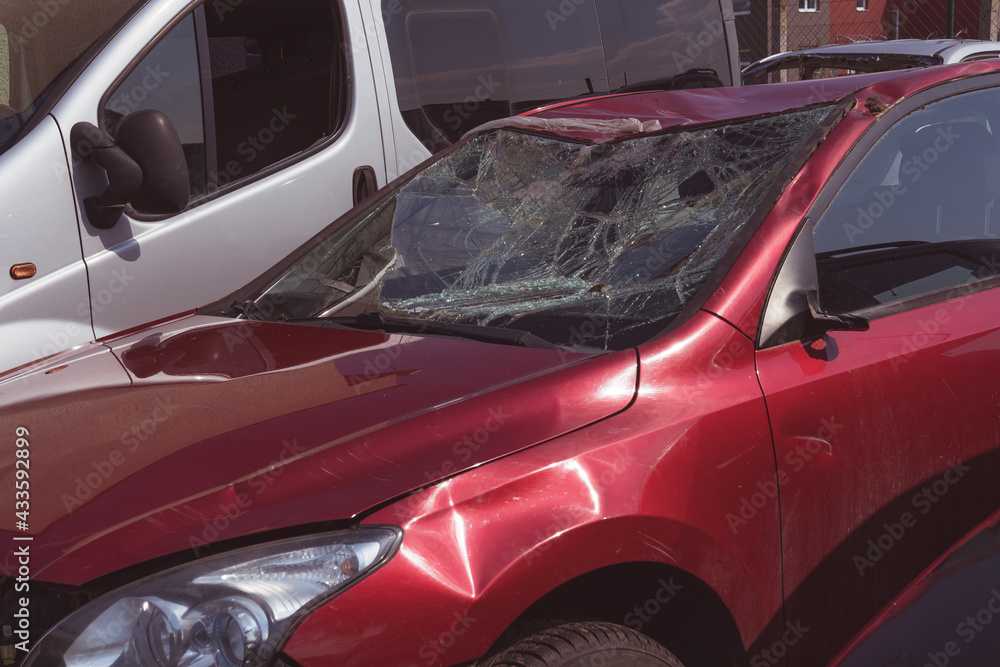 car after a car accident at a junkyard