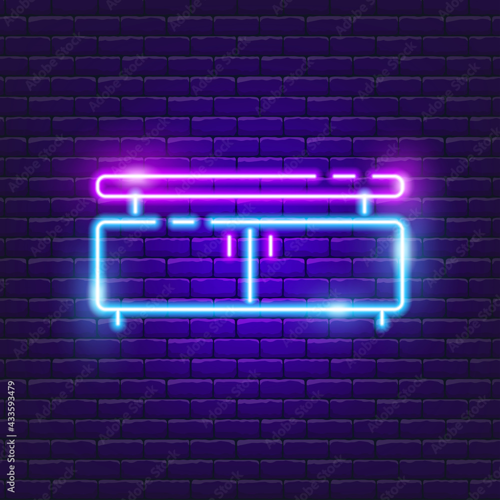 TV table neon sign. Vector illustration for the design of advertising, catalog, banner, signboard. Furniture concept. TV table neon sign. Vector illustration for the design of advertising, catalog, banner, signboard. Furniture concept.