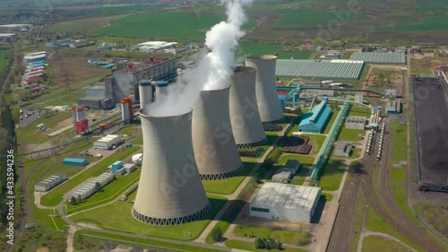 Coal power plant Tusimice in Northern Bohemia, Czech Republic. Aerial view to big source of emissions in European Union. photo