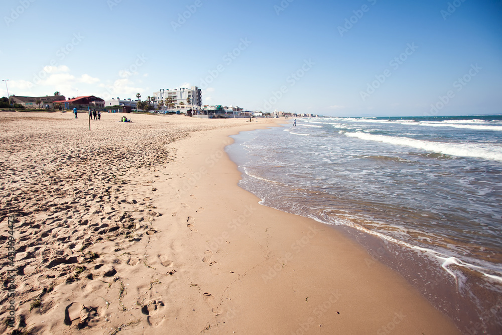 Sandy beach of Torrevieja city. Costa Blanca, Province of Alicante. Spain