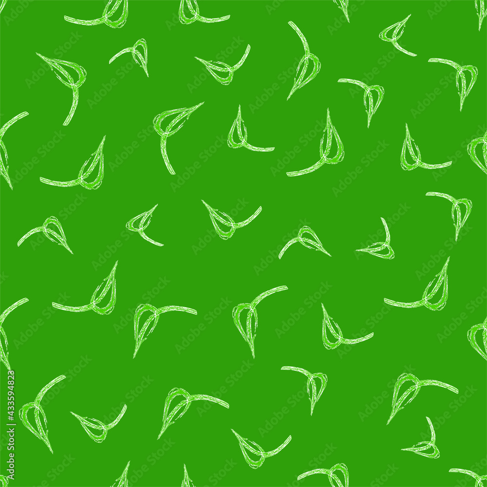 Leaves on a green background. Summer and spring ornament. Seamless pattern. For textiles, wallpapers and backgrounds.