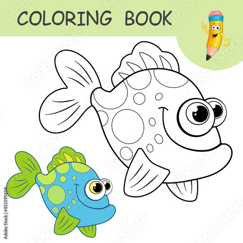 Photography Coloring book with funny ocean Fish
