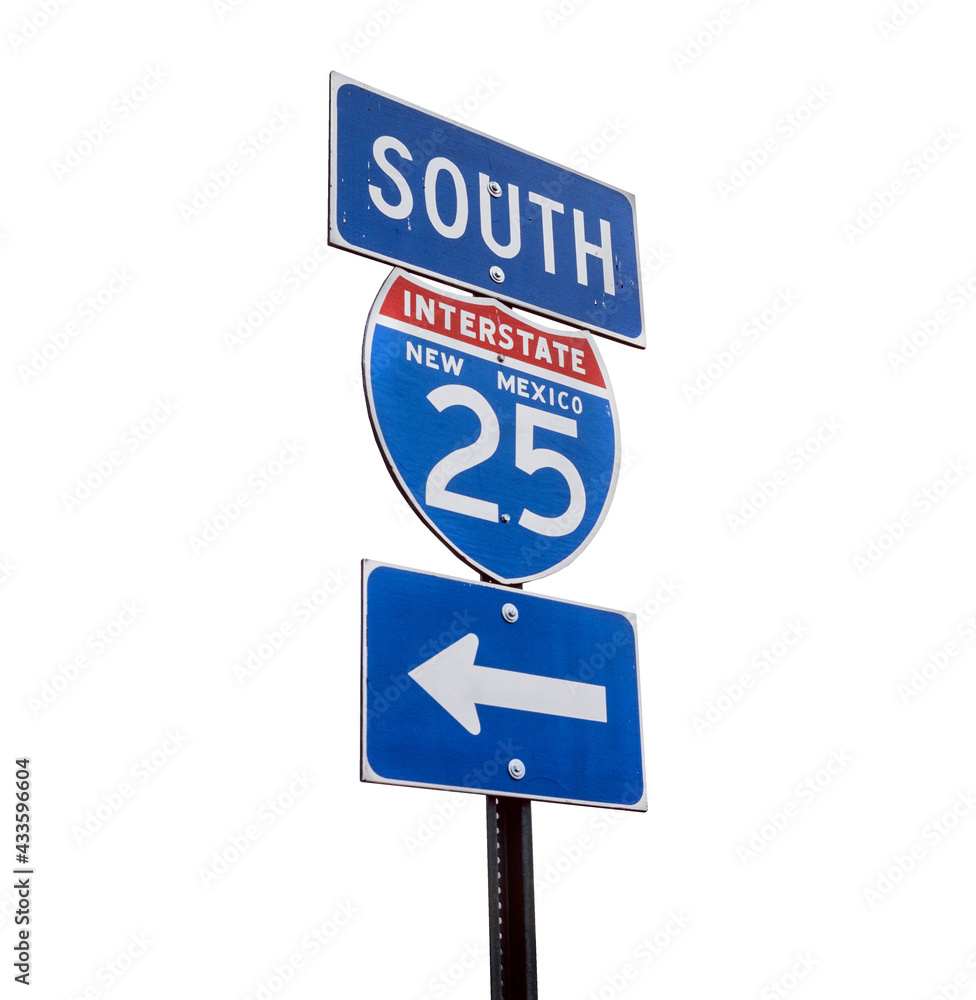 Interstate Highway sign. Interstate Highway 25 South New Mexico USA Interstate Highway sign. Interstate Highway 25 South New Mexico USA