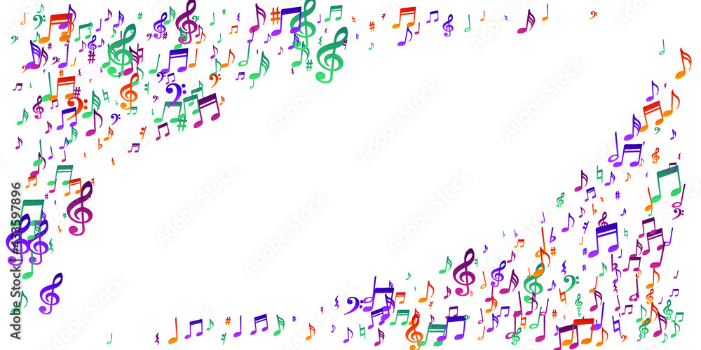 Music note symbols vector design. Audio recording signs placer. Digital music pattern. Creative note symbols elements with treble clef. Birthday card background.