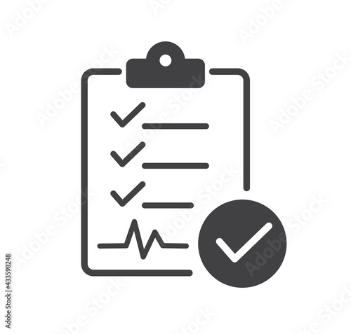 Health check up icon on white background. Clipboard of health checklist. Flat design. Vector illustration. © Alano Design