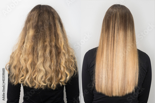 Rear view of before and after keratin photo