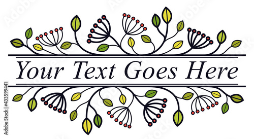 Floral vector design with leaves branches and berries isolated over white, classical elegant fashion style banner or text divider for design, luxury vintage linear emblem or frame element.