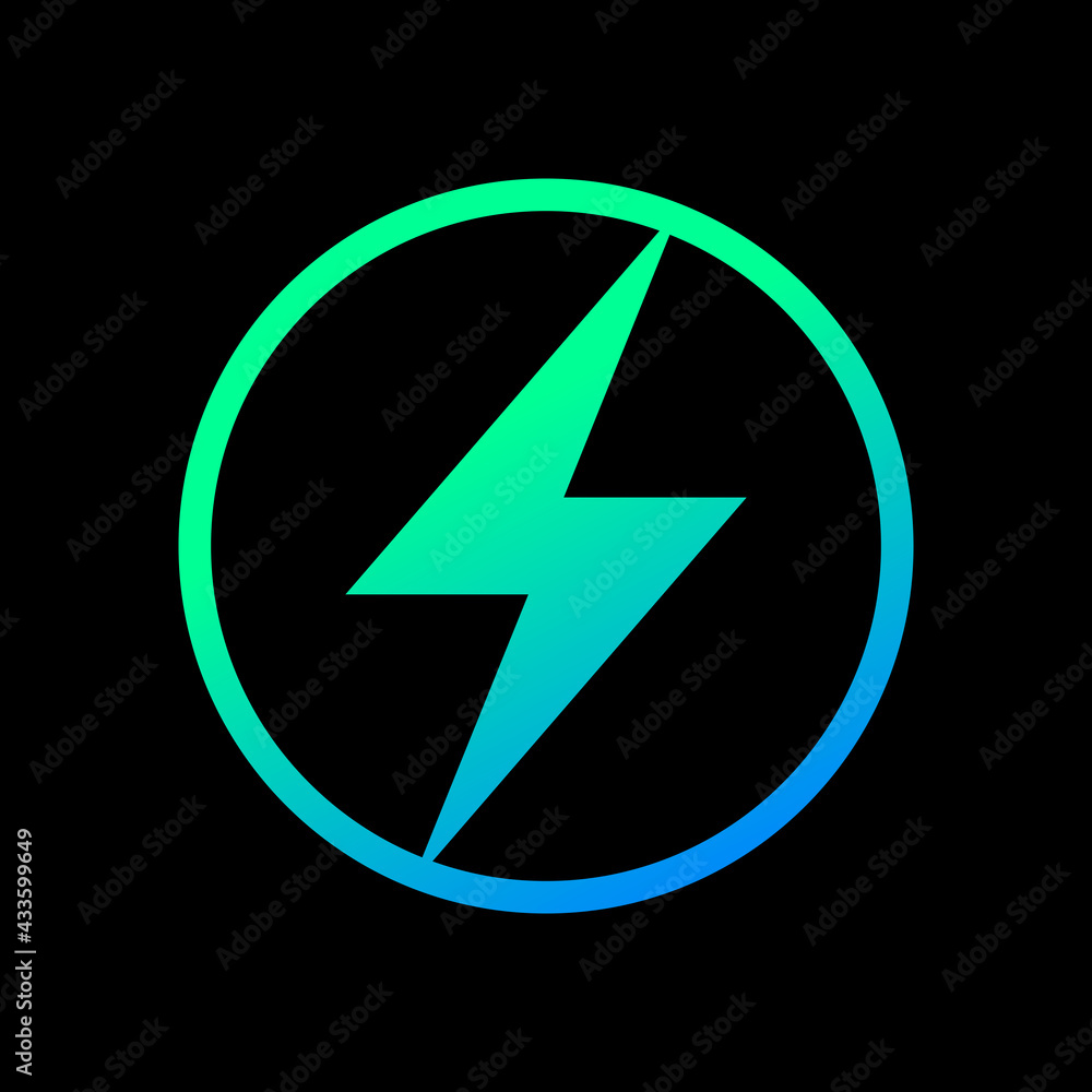 Lightning electric icon, Bolt circle symbol, Power charging energy sign, Isolated on black background, Vector illustration Lightning electric icon, Bolt circle symbol, Power charging energy sign, Isolated on black background, Vector illustration