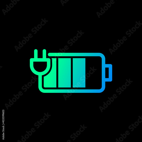 Battery charging status with plug, Electric charge icon, Power energy indicator concept, Isolated on black background, Vector illustration