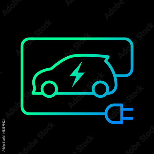 Electric car with plug green icon symbol, EV car hybrid vehicles charging point logotype, Eco friendly vehicle concept, Vector illustration