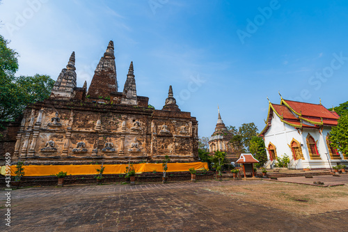 Wat Chet Yot or Wat Photharam Maha Wihan  seven pagoda temple It is a major tourist attraction in Chiang Mai  Thailand.with evening Temple in Chiang Mai.